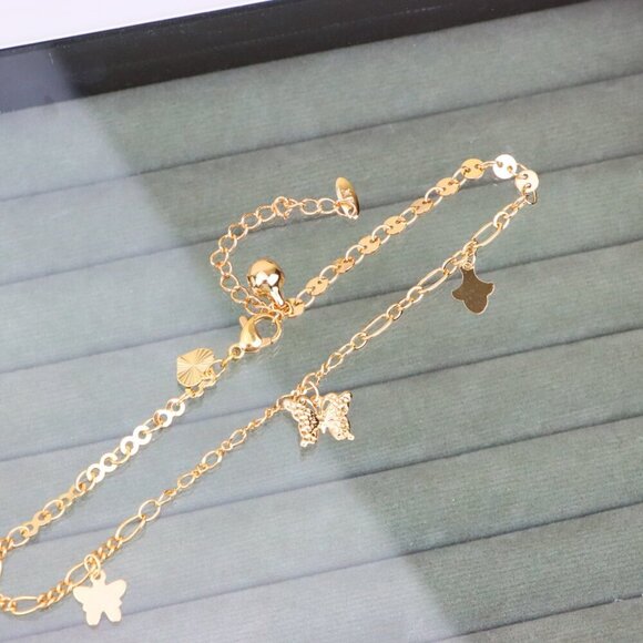 "Rose Gold Butterfly Charm Anklet in Dual Link Design, XPAL1189 - Picture 10 of 12